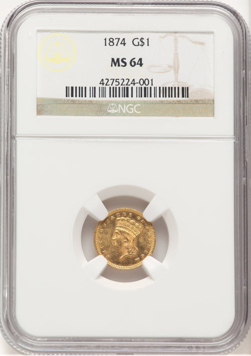 1874 G$1 Gold Dollar NGC MS64