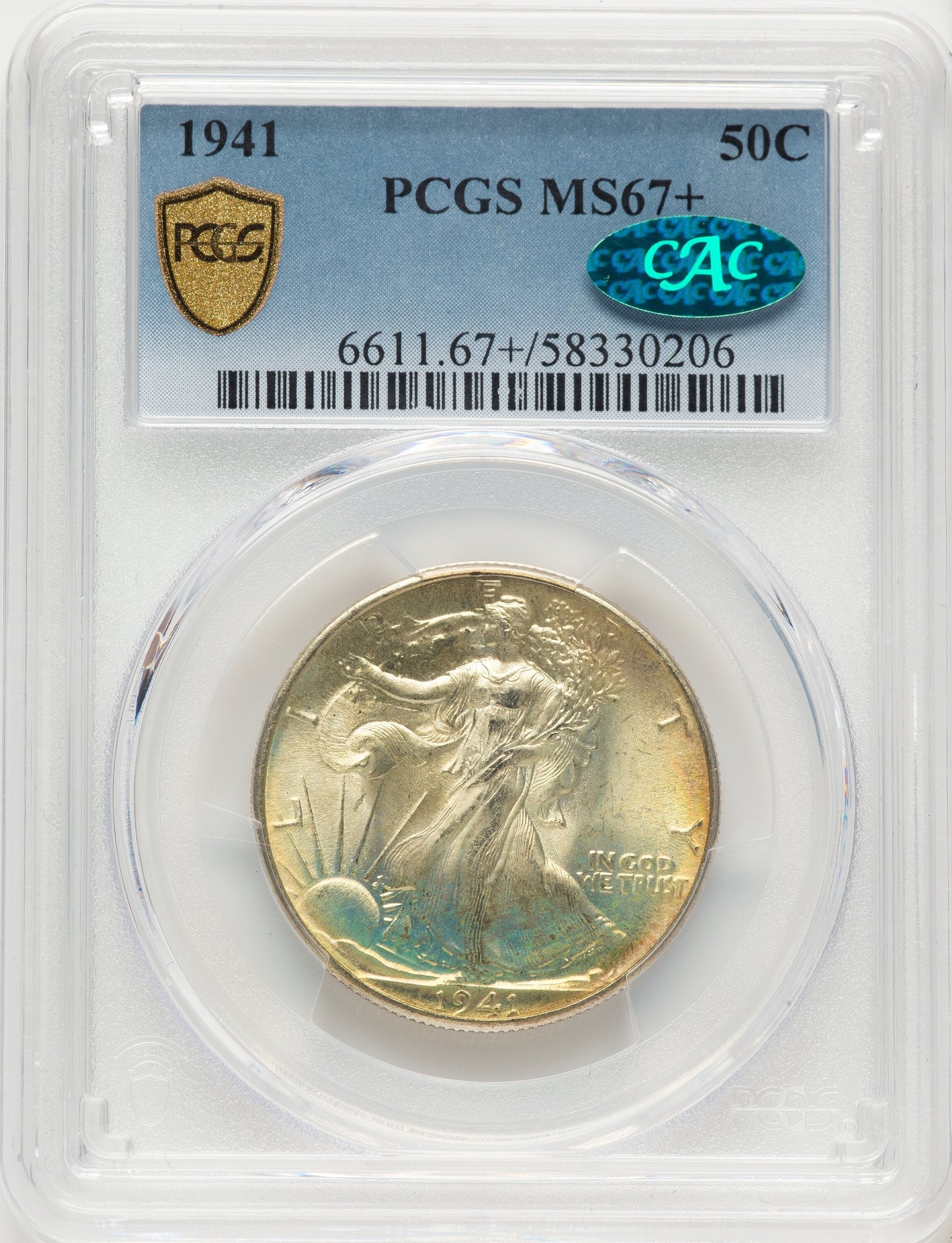 1941 50C CAC Walking Liberty Half Dollar PCGS MS67+
