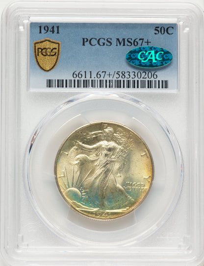 1941 50C CAC Walking Liberty Half Dollar PCGS MS67+