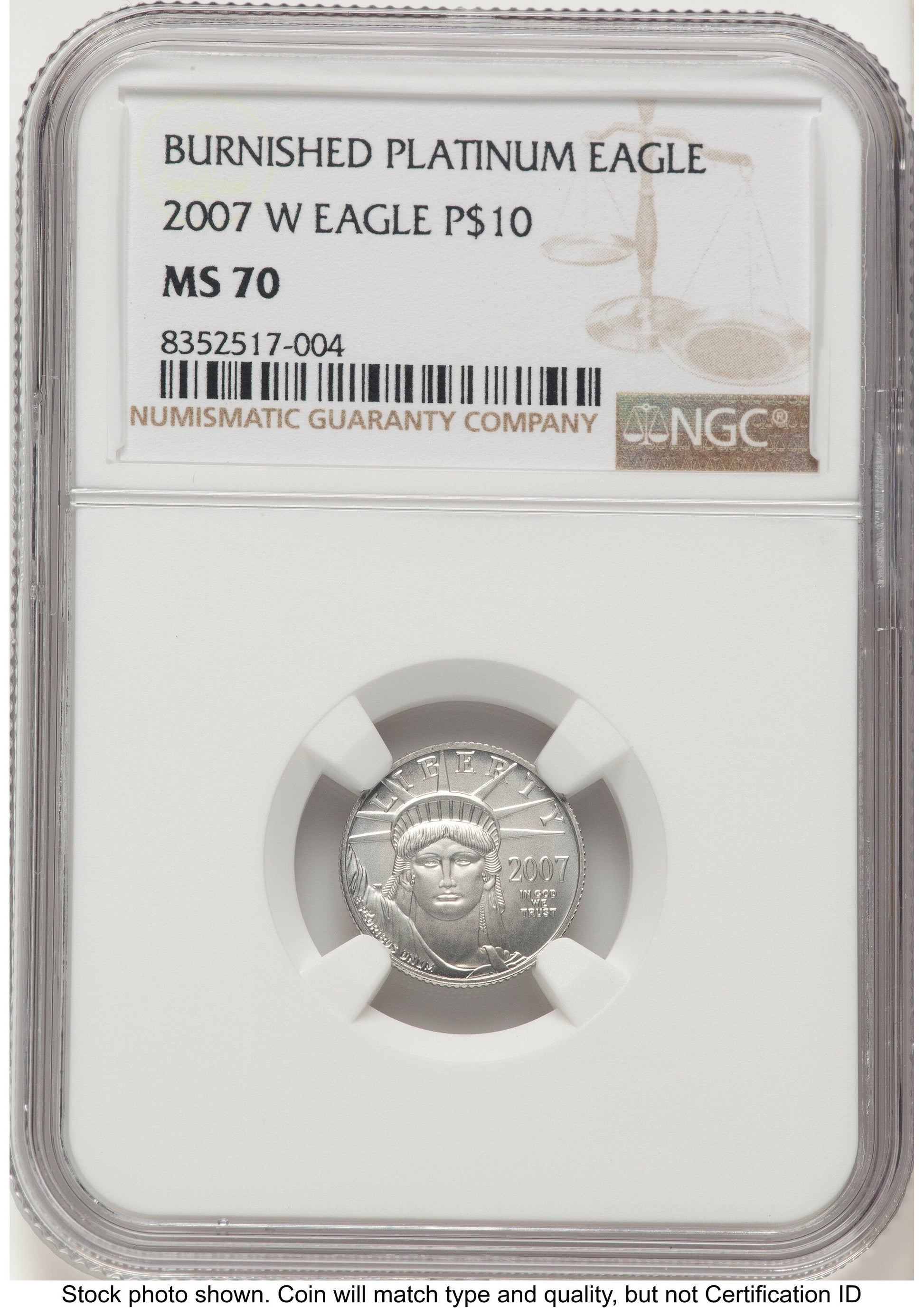 2007-W Burnished Platinum Eagle 1.85 oz 1.85 oz Brown Label NGC MS70