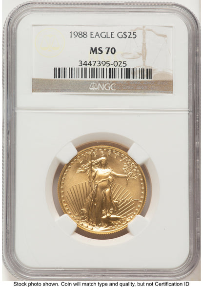 1988 Gold Eagle 1/2 oz Brown Label NGC MS70