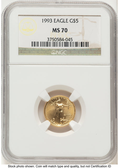 1993 Gold Eagle 1/10 oz Brown Label NGC MS70