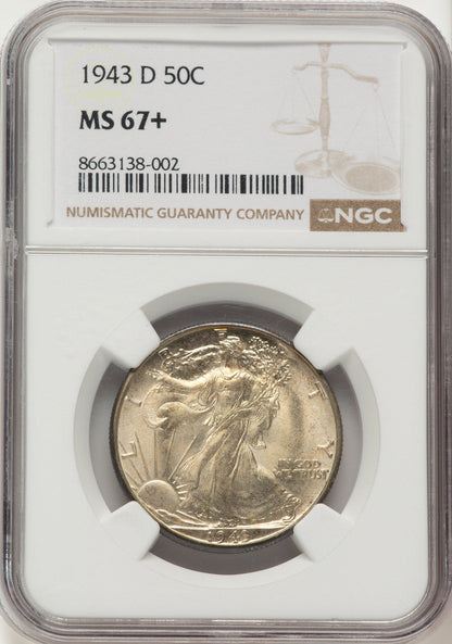 1943-D 50C Walking Liberty Half Dollar NGC MS67+