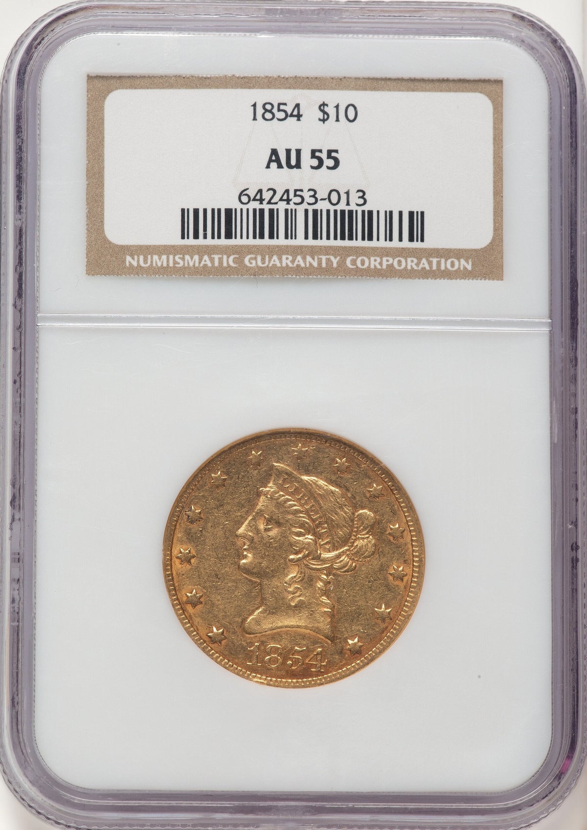 1854 $10 Liberty Eagle NGC AU55