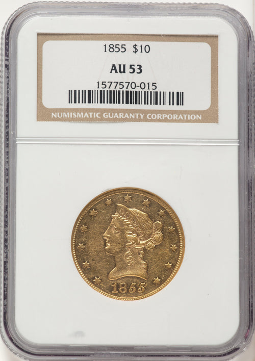 1855 $10 Liberty Eagle NGC AU53