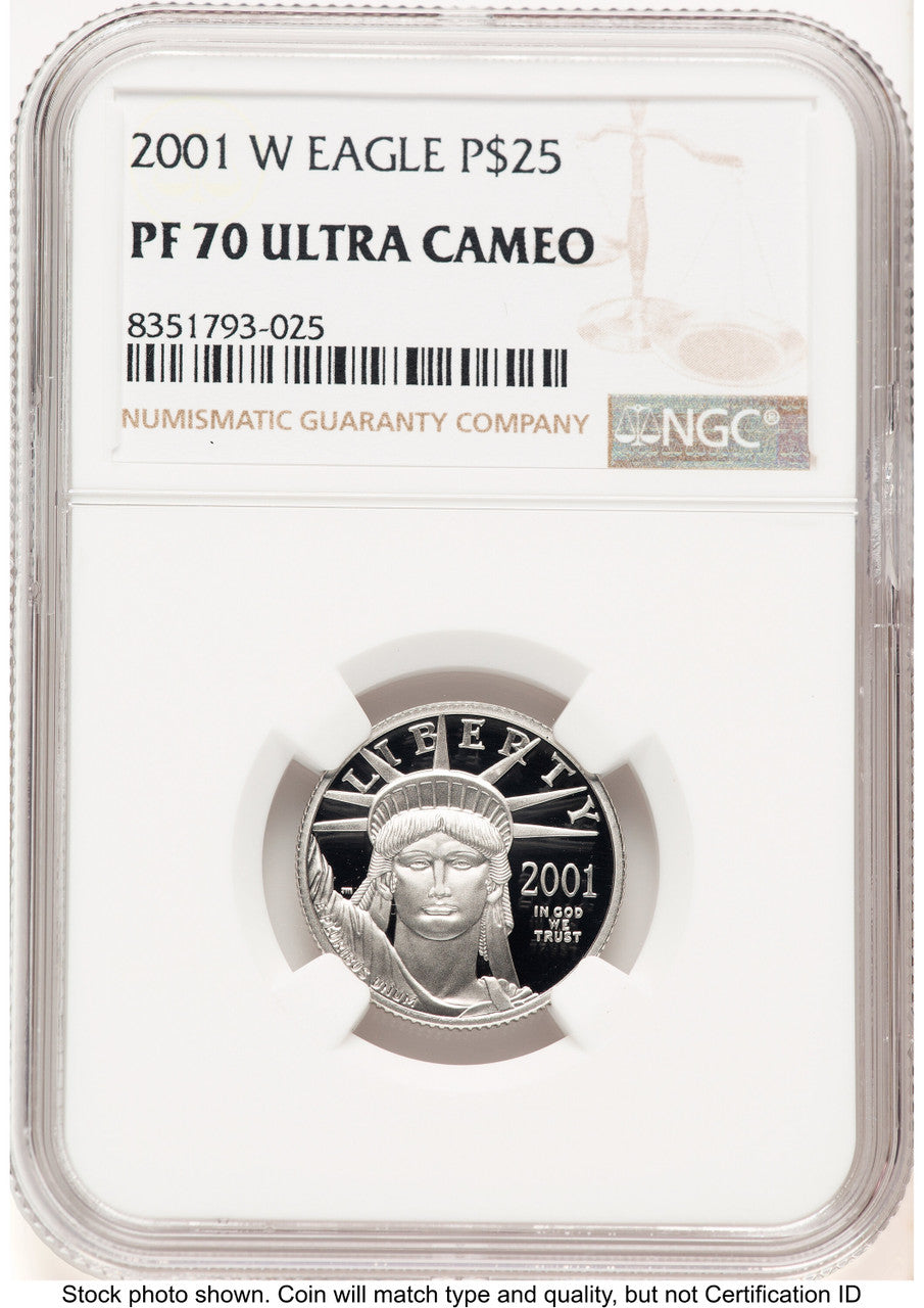 2001-W Proof Platinum Eagle 1/4 oz Brown Label NGC PF70