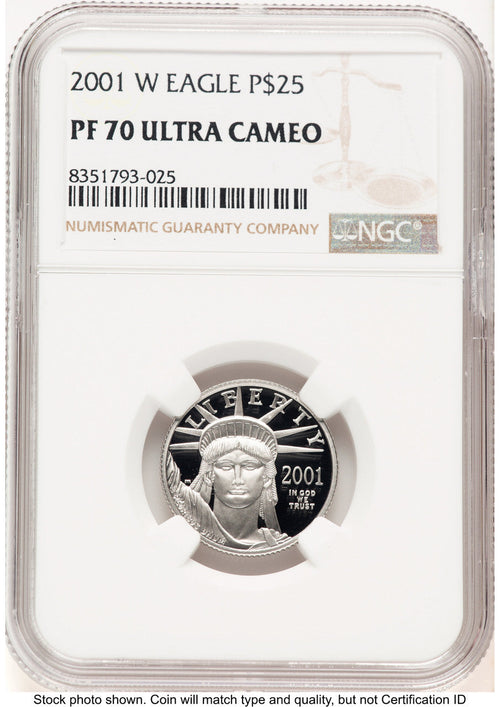 2001-W Proof Platinum Eagle 1/4 oz Brown Label NGC PF70
