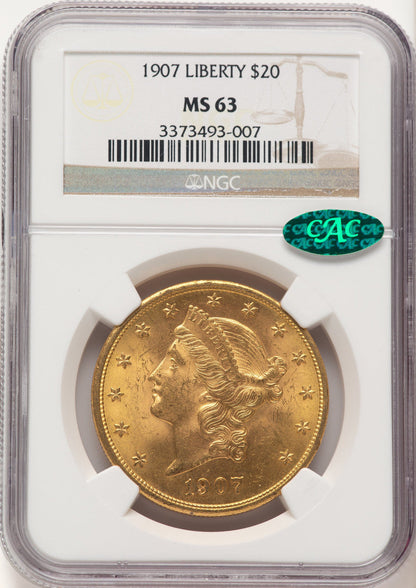 1907 $20 Liberty CAC Liberty Double Eagle NGC MS63