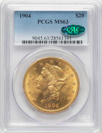 1904 $20 Liberty CAC Liberty Double Eagle PCGS MS63