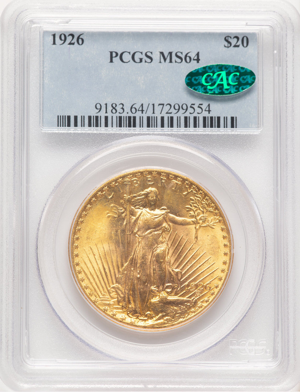 1926 $20 CAC Saint-Gaudens Double Eagle PCGS MS64