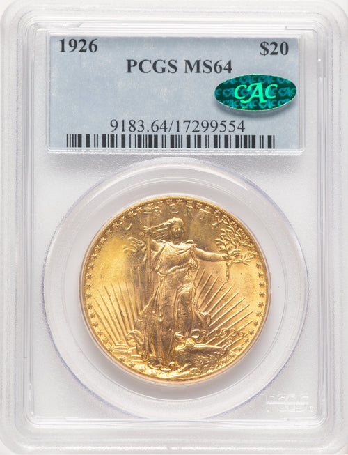 1926 $20 CAC Saint-Gaudens Double Eagle PCGS MS64