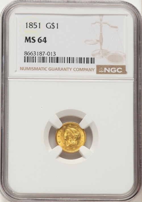 1851 G$1 Gold Dollar NGC MS64