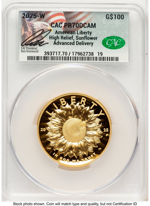 2025-W G$100 American Liberty High Relief Advanced Delivery Ron Drzewucki CACG PR70