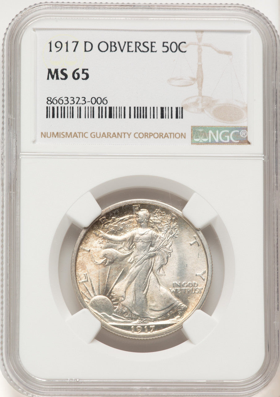 1917-D 50C OBVERSE Walking Liberty Half Dollar NGC MS65