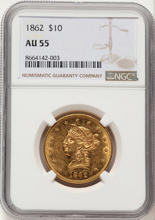 1862 $10 Liberty Eagle NGC AU55