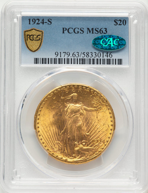 1924-S $20 CAC Saint-Gaudens Double Eagle PCGS MS63