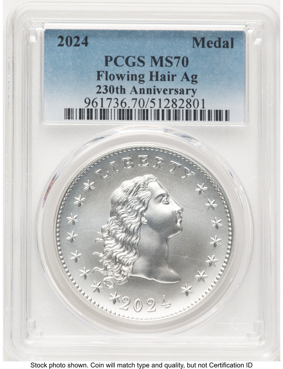 2024-(P) Silver 230th Anniversary Flowing Hair Medal Blue Gradient Modern Commemoratives PCGS MS70