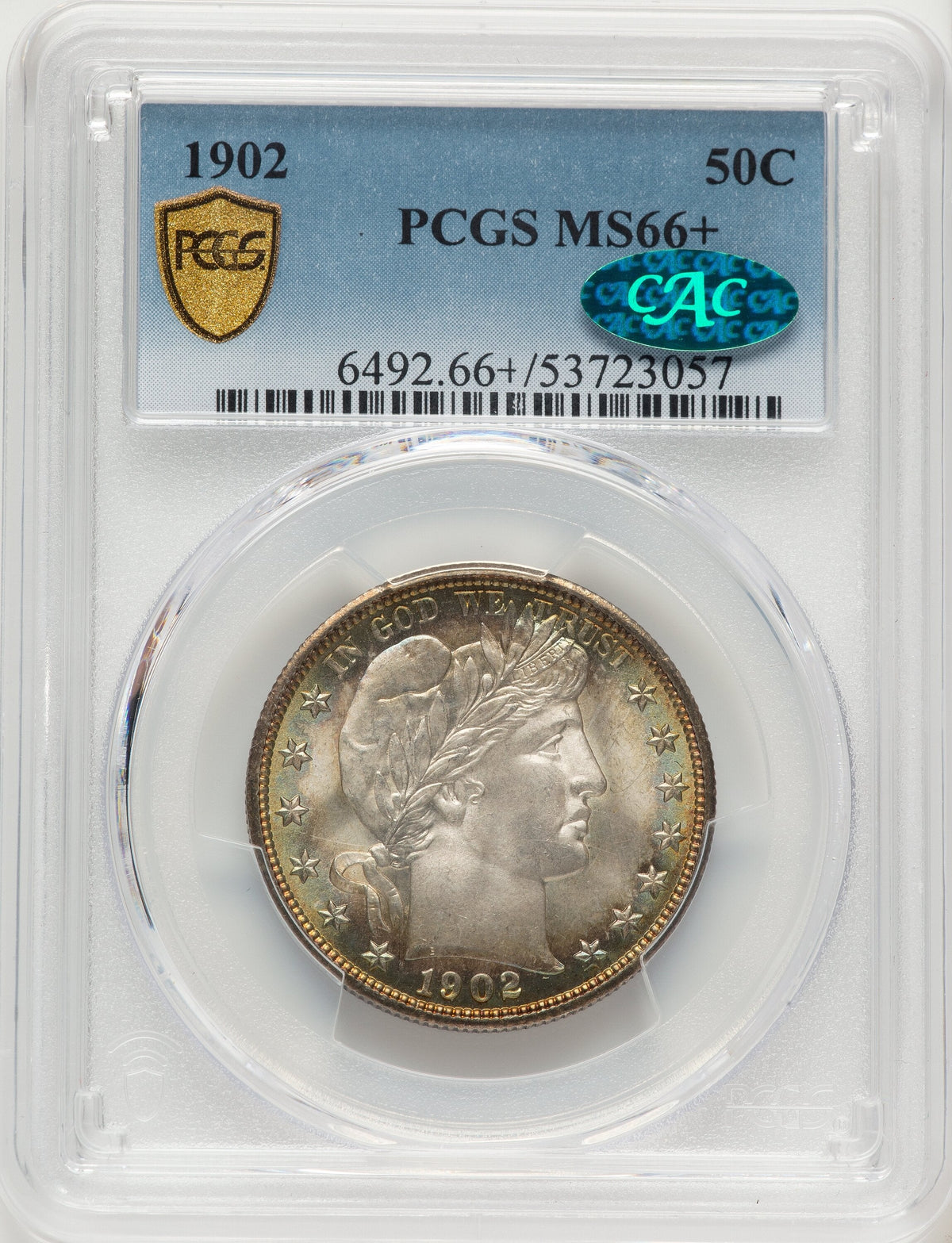 1902 50C CAC Barber Half Dollar PCGS MS66+