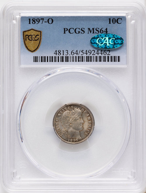 1897-O 10C CAC Barber Dime PCGS MS64