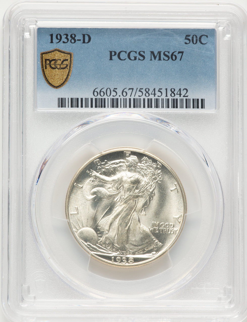 1938-D 50C Walking Liberty Half Dollar PCGS MS67