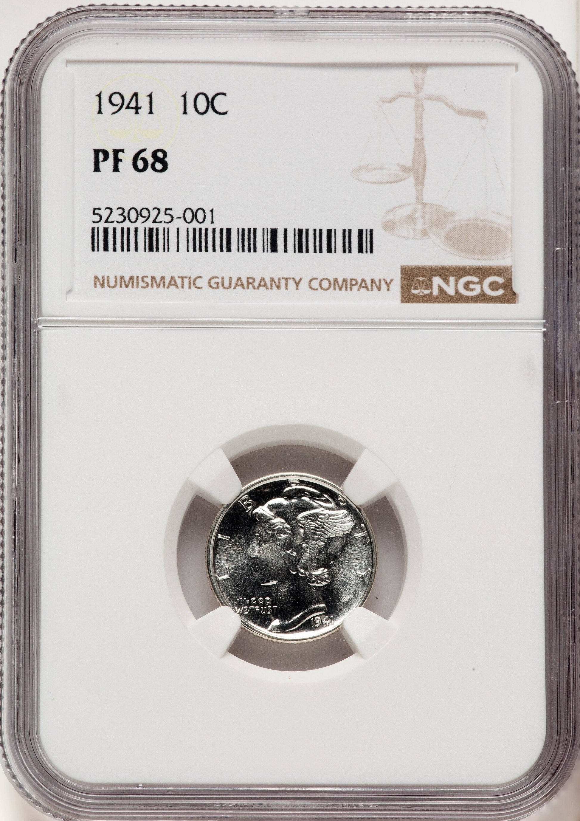 1941 10C Proof Mercury Dime NGC PR68