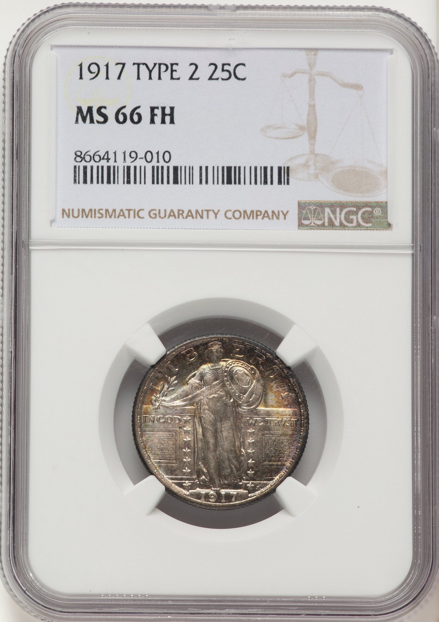 1917 25C Type Two FH Standing Liberty Quarter NGC MS66
