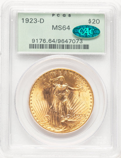 1923-D $20 CAC Saint-Gaudens Double Eagle PCGS MS64