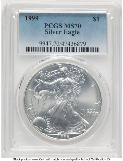 1999 Silver Eagle Blue Gradient PCGS MS70