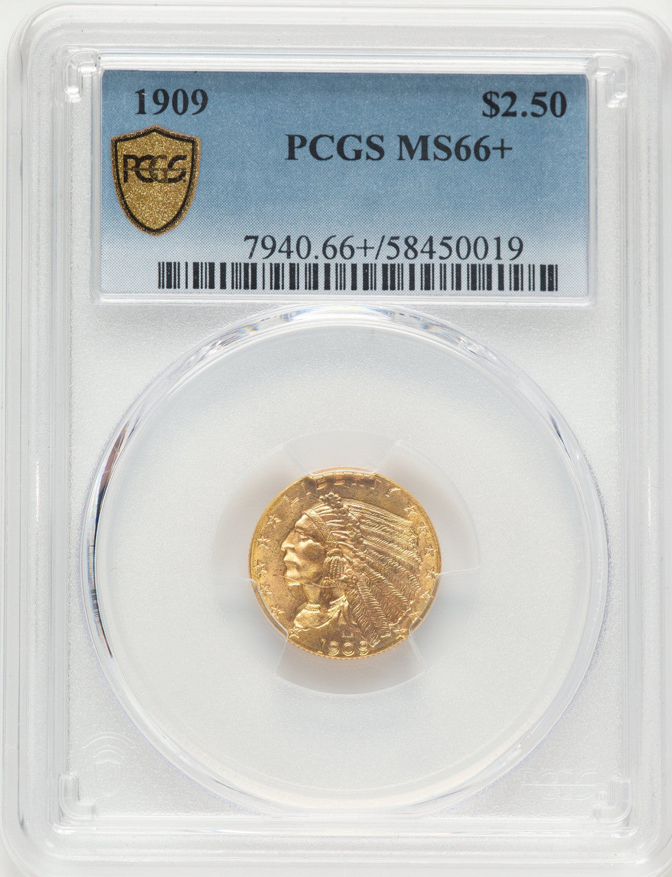 1909 $2.50 Indian Quarter Eagle PCGS MS66+