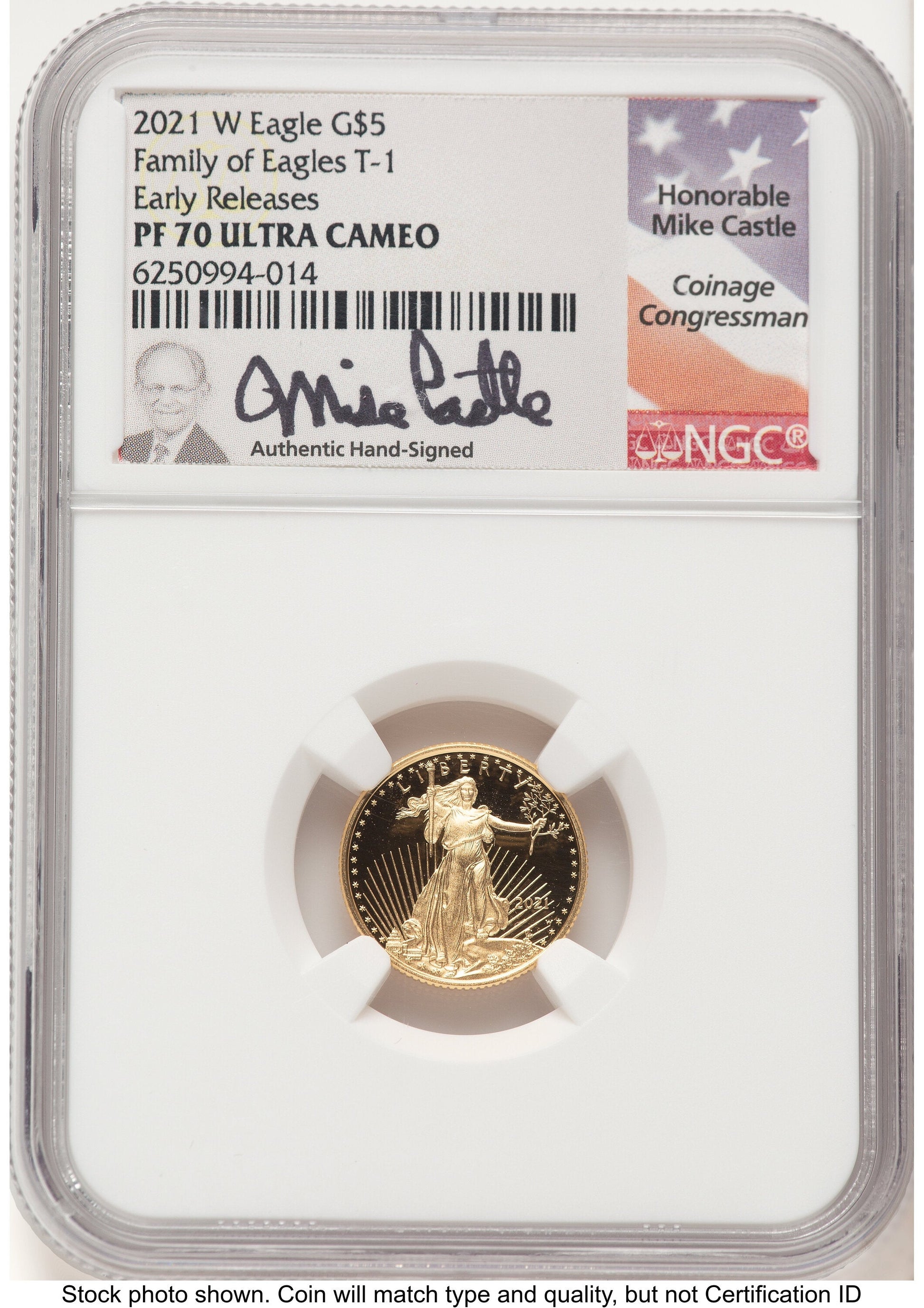 2021-W Type 1 Proof Gold Eagle 1/10 oz ER Mike Castle NGC PF70
