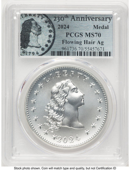 2024-(P) Silver 230th Anniversary Flowing Hair Medal Flowing Hair Label Modern Commemoratives PCGS MS70