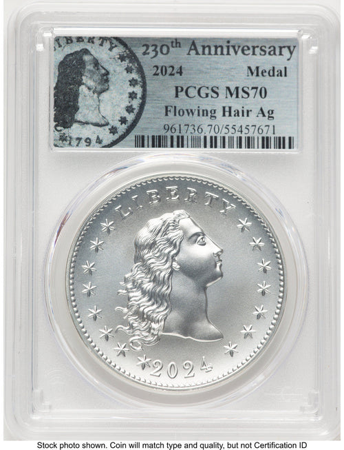 2024-(P) Silver 230th Anniversary Flowing Hair Medal Flowing Hair Label Modern Commemoratives PCGS MS70