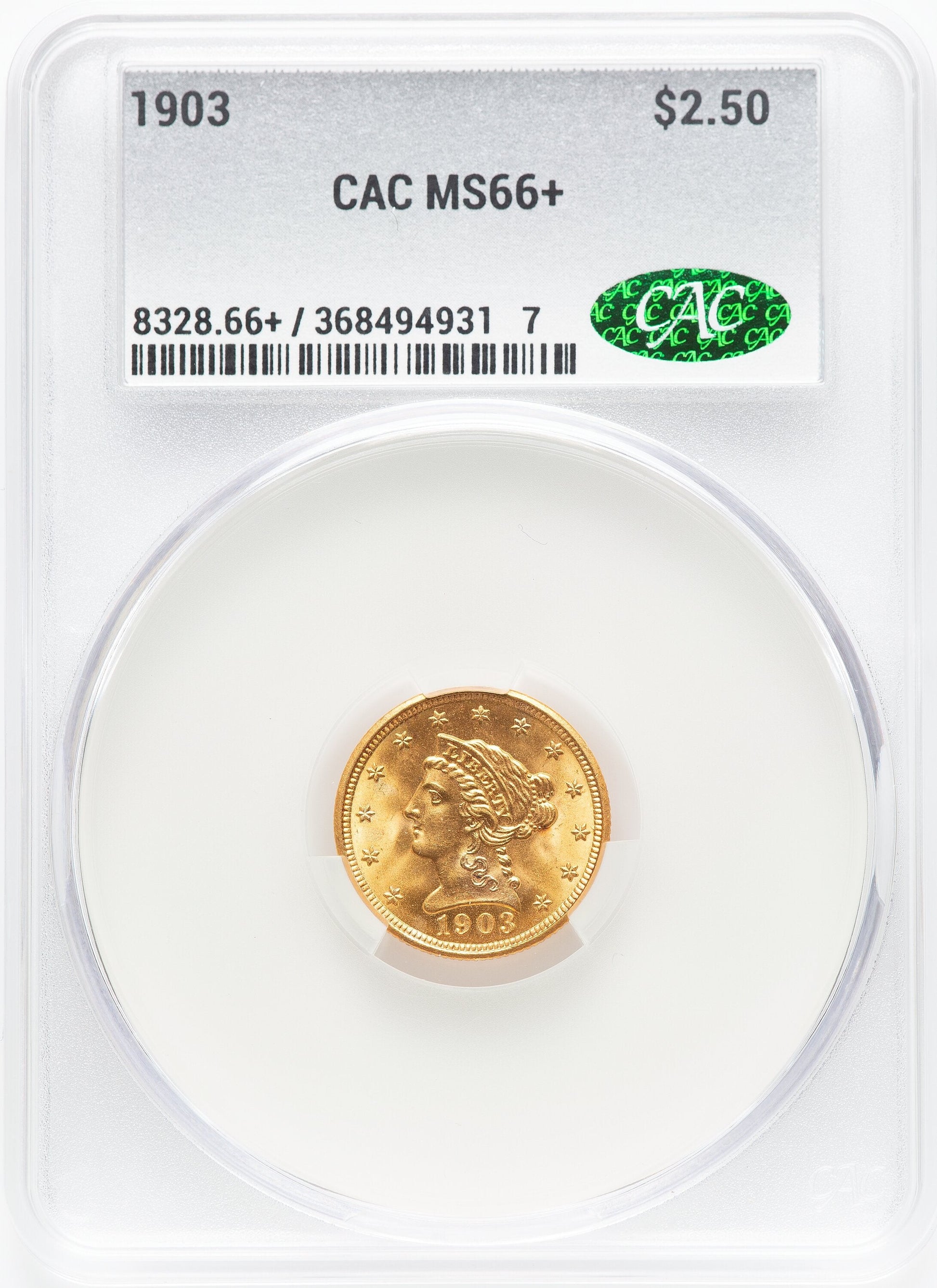 1903 $2.50 CAC CACG Plus Liberty Quarter Eagle CACG MS66+