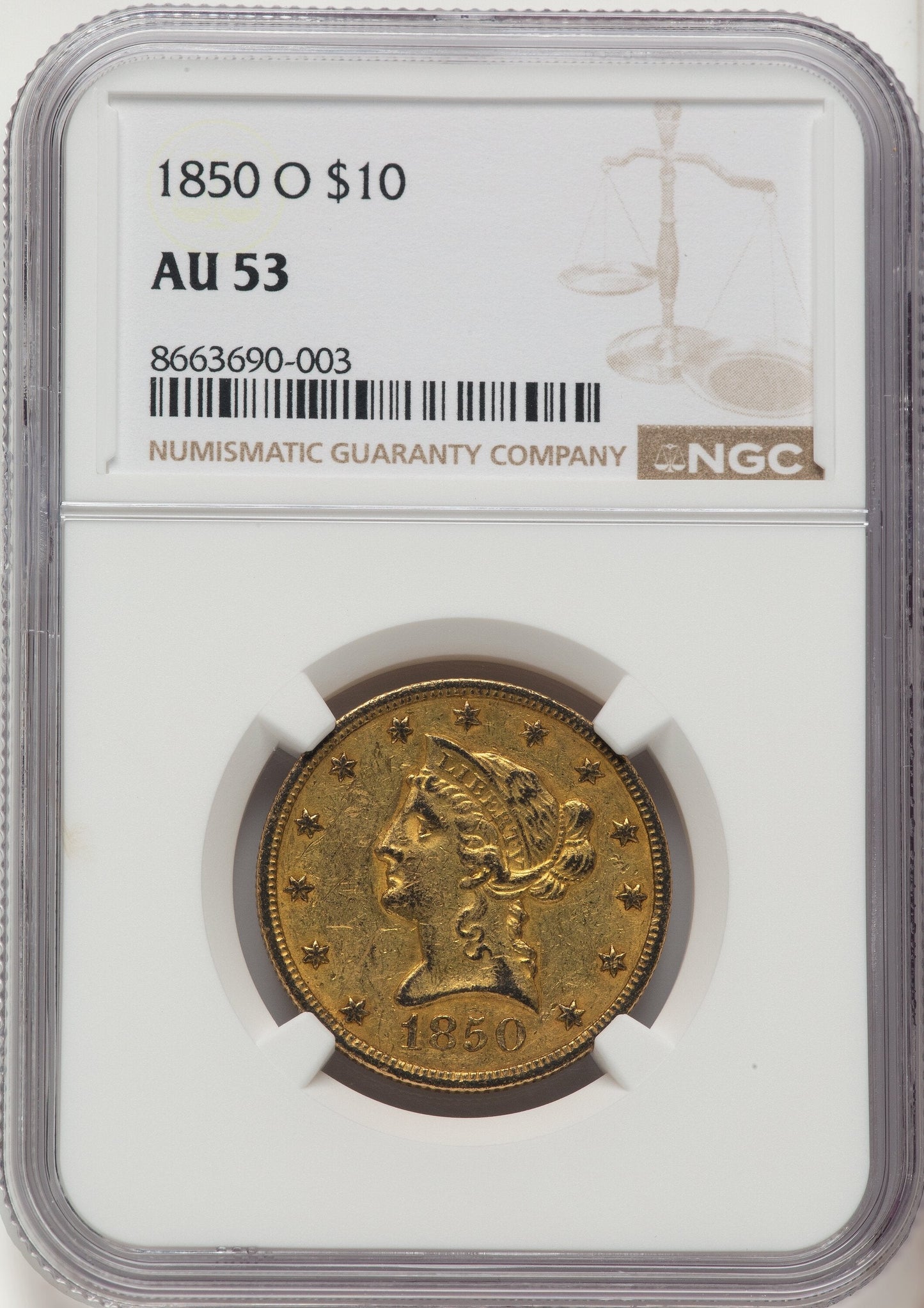1850-O $10 Liberty Eagle NGC AU53