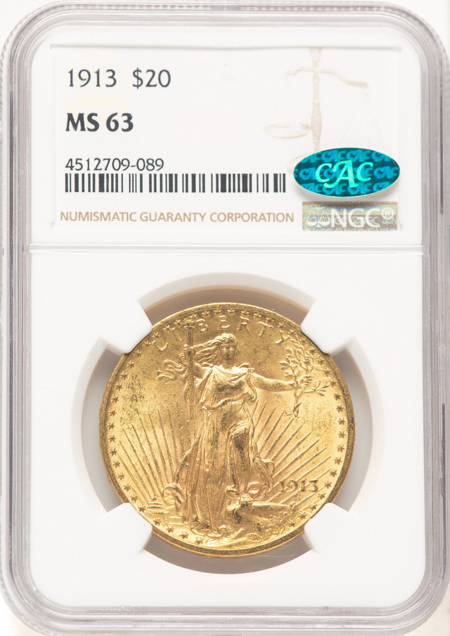 1913 $20 CAC Saint-Gaudens Double Eagle NGC MS63