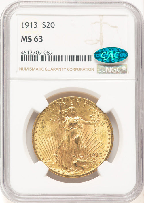 1913 $20 CAC Saint-Gaudens Double Eagle NGC MS63