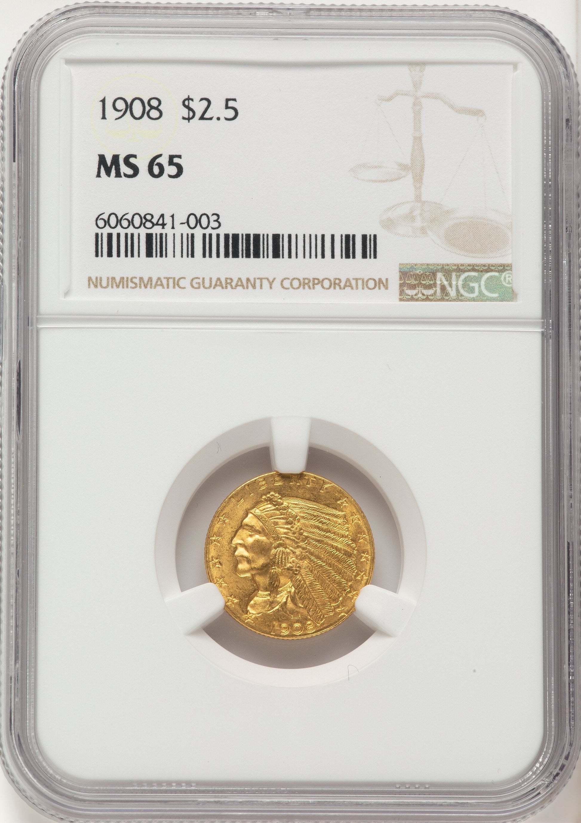 1908 $2.50 Indian Quarter Eagle NGC MS65