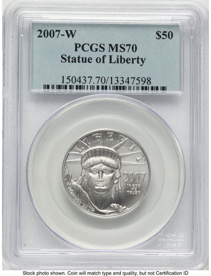 2007-W Burnished Platinum Eagle 1/2 oz Blue Label PCGS MS70
