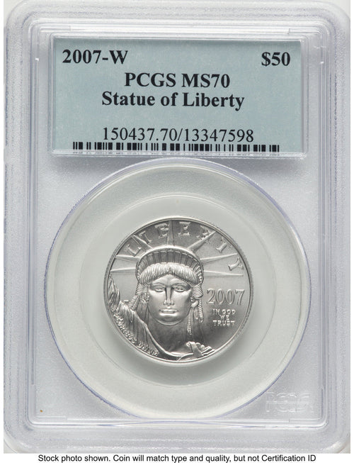 2007-W Burnished Platinum Eagle 1/2 oz Blue Label PCGS MS70