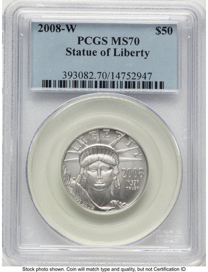 2008-W Burnished Platinum Eagle 1/2 oz Blue Label PCGS MS70