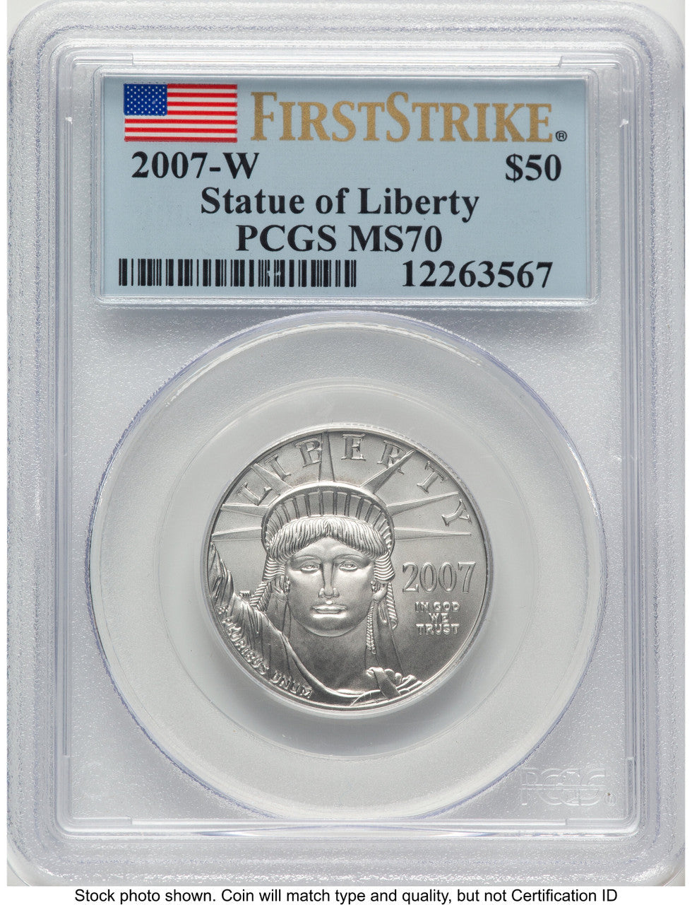 2007-W Burnished Platinum Eagle 1/2 oz FS Flag PCGS MS70