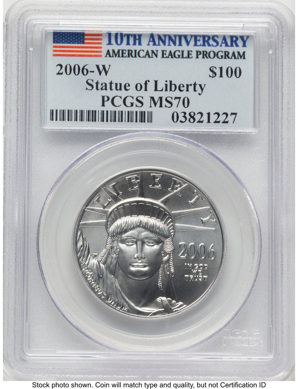 2006-W Burnished Platinum Eagle 1 oz 10th Anniversary Label PCGS MS70