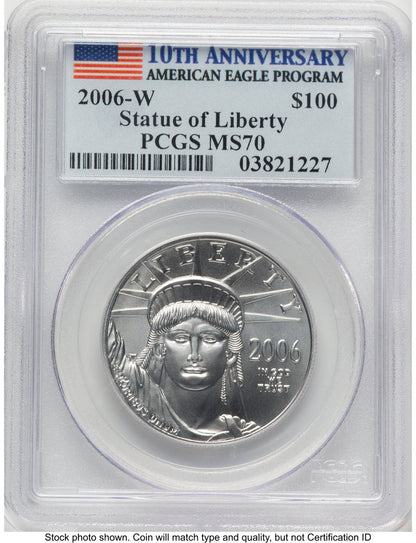 2006-W Burnished Platinum Eagle 1 oz 10th Anniversary Label PCGS MS70