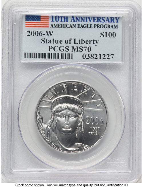 2006-W Burnished Platinum Eagle 1 oz 10th Anniversary Label PCGS MS70