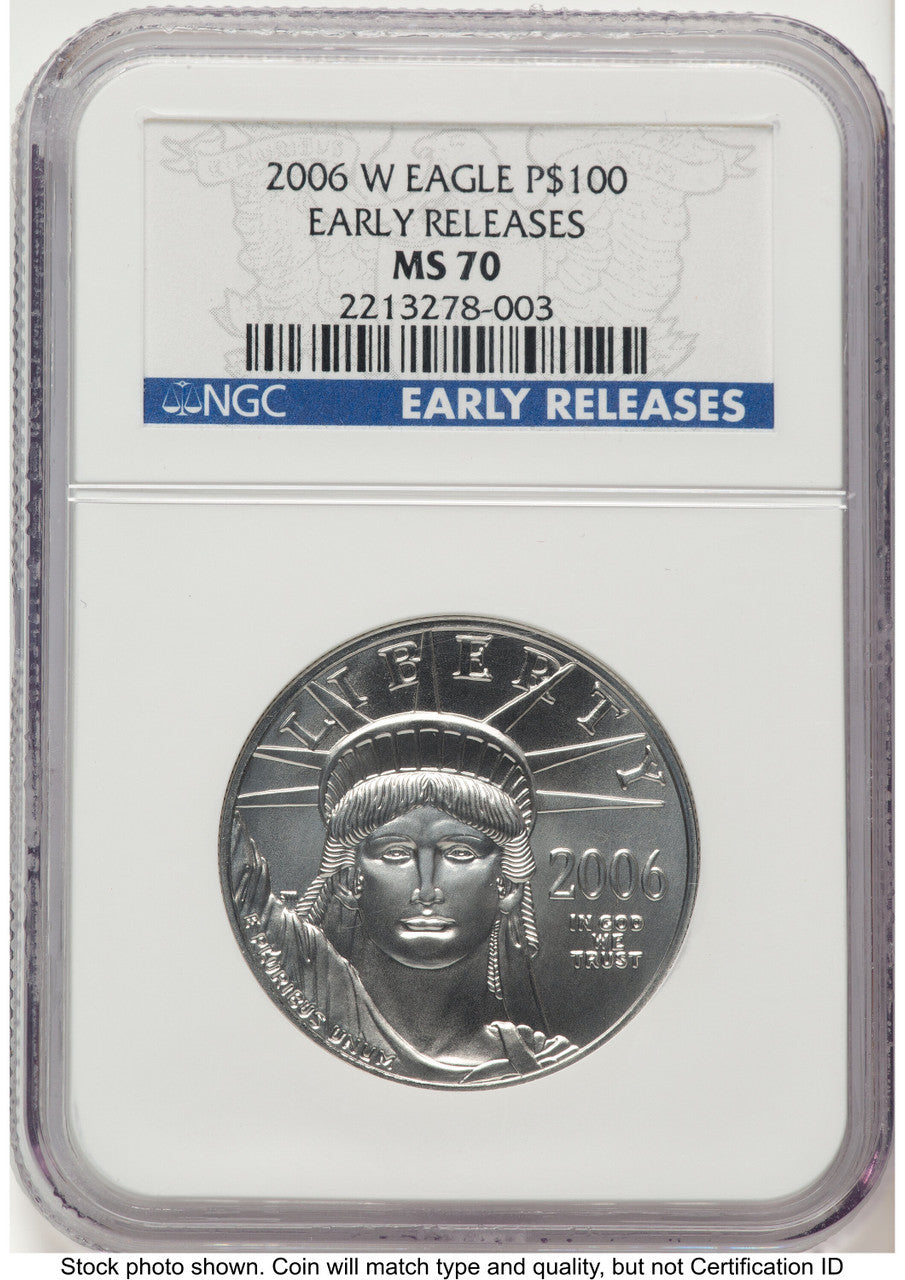 2006-W Burnished Platinum Eagle 1 oz ER Blue NGC MS70