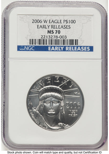 2006-W Burnished Platinum Eagle 1 oz ER Blue NGC MS70