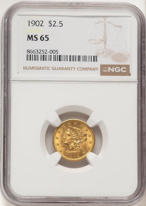 1902 $2.50 Brown Label Liberty Quarter Eagle NGC MS65