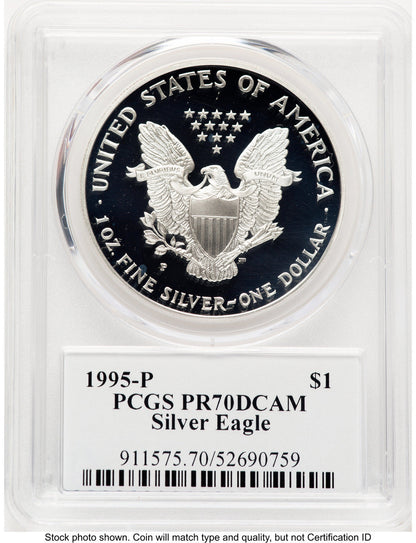 1995-P Proof Silver Eagle 1 oz TD Rogers PCGS PR70