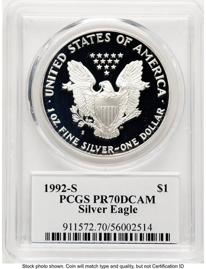 1992-S Proof Silver Eagle 1 oz TD Rogers PCGS PR70