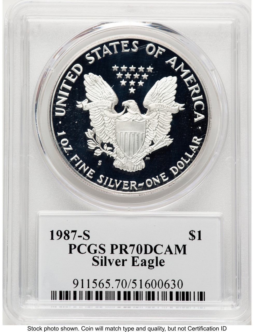 1987-S Proof Silver Eagle 1 oz TD Rogers PCGS PR70
